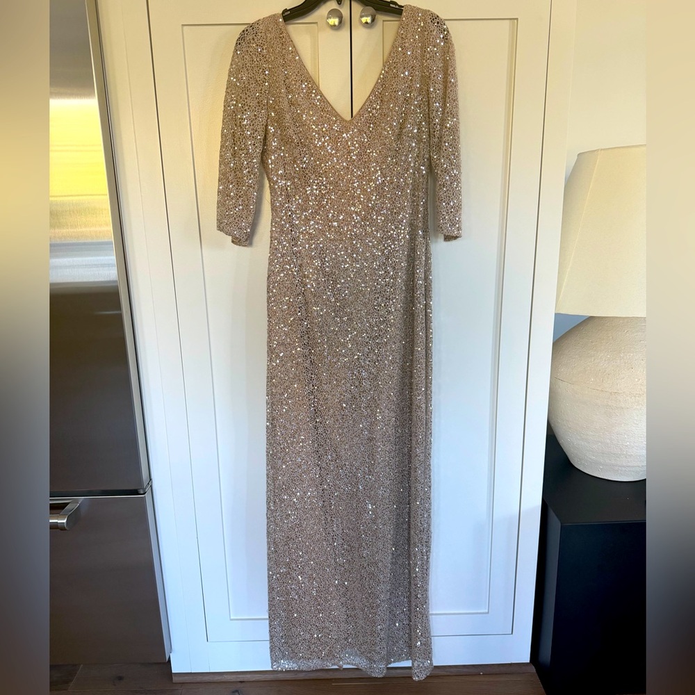 Kay Unger Sequin Maxi Dress in Champagne Gold